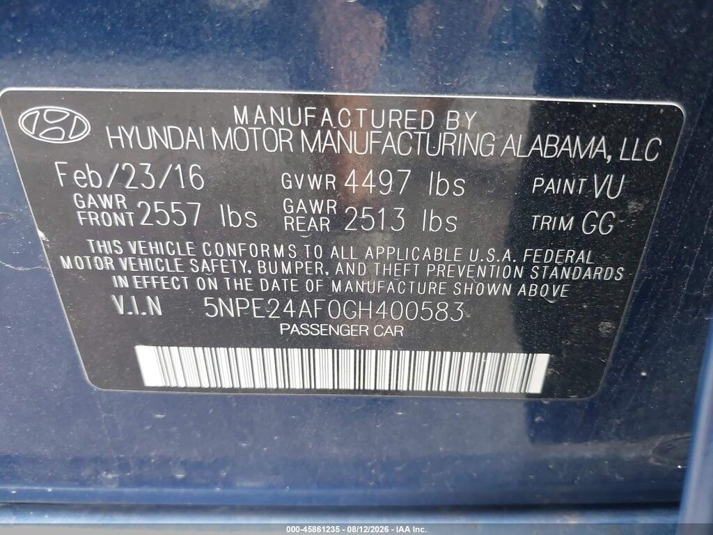5NPE24AF0GH400583 2016 HYUNDAI SONATA photo no. 9
