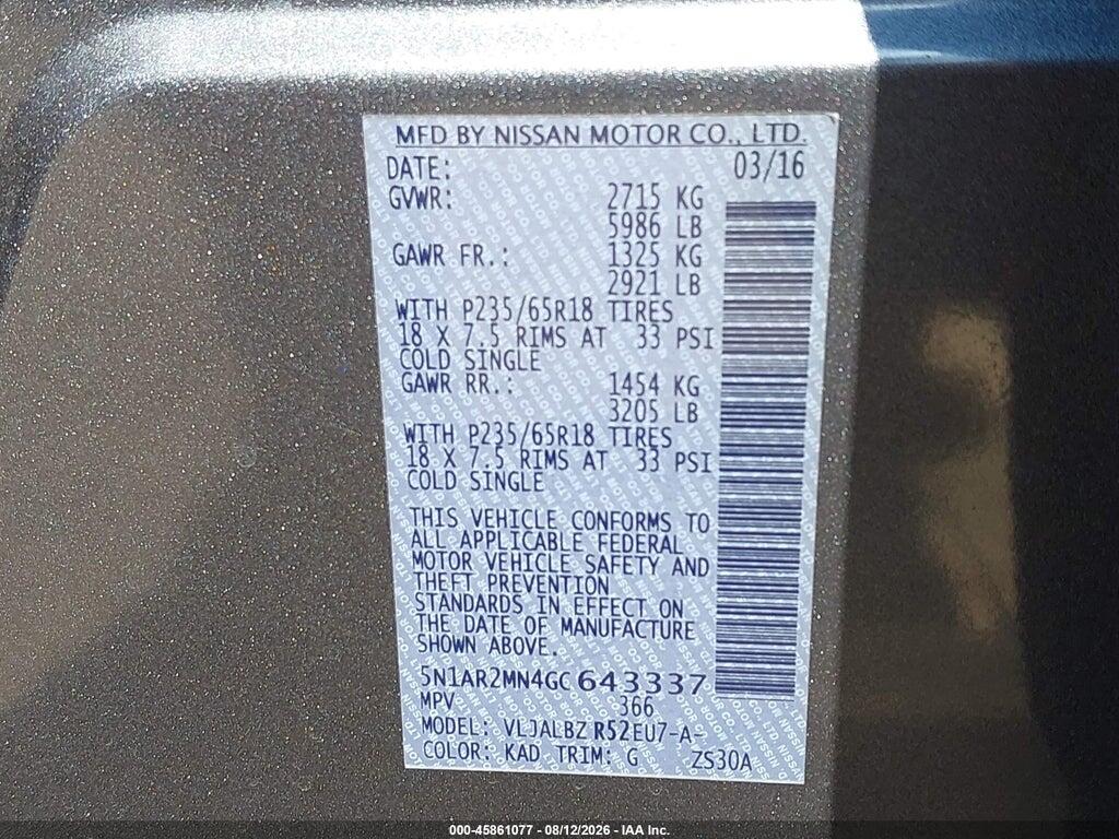 5N1AR2MN4GC643337 2016 NISSAN PATHFINDER photo no. 9