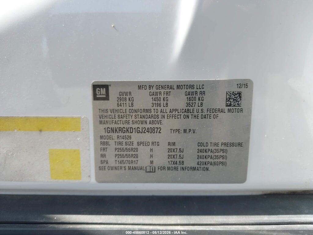 1GNKRGKD1GJ240872 2016 CHEVROLET TRAVERSE photo no. 9