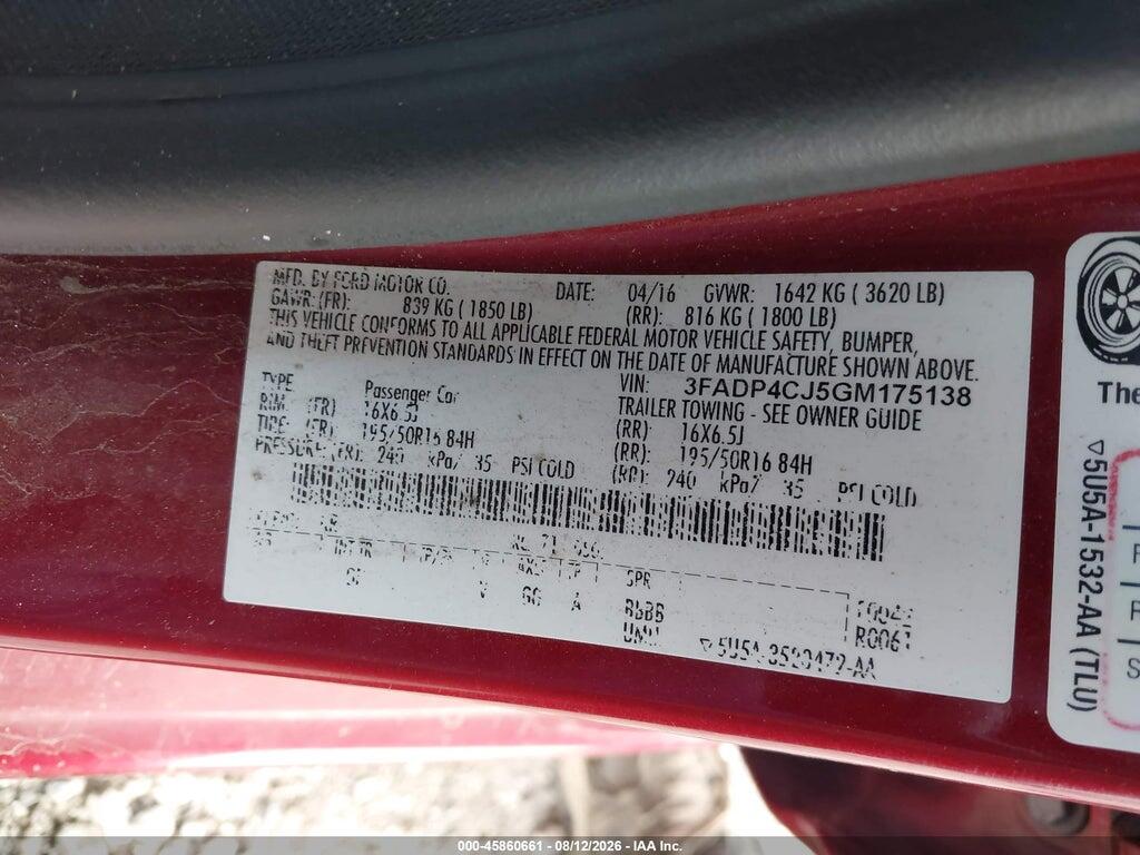 3FADP4CJ5GM175138 2016 FORD FIESTA photo no. 9