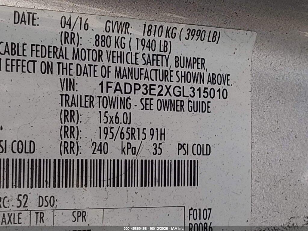 1FADP3E2XGL315010 2016 FORD FOCUS photo no. 9