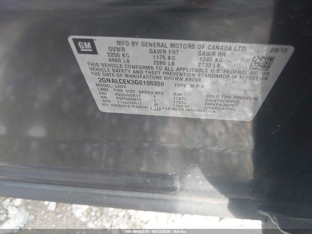 2GNALCEK3G6106359 2016 CHEVROLET EQUINOX photo no. 9