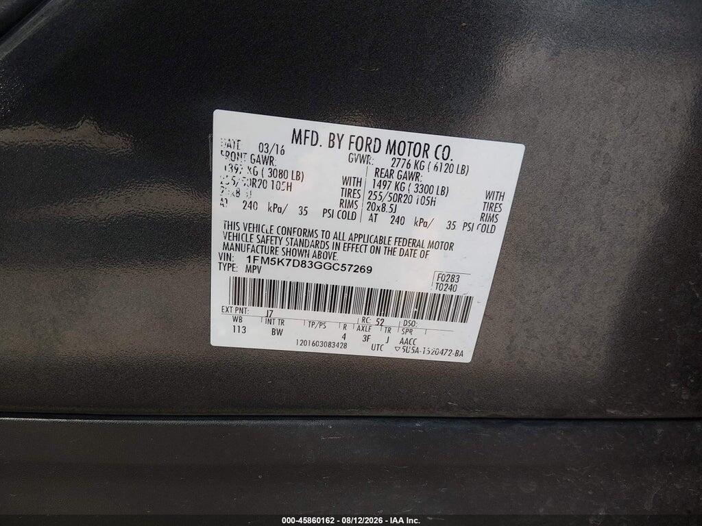 1FM5K7D83GGC57269 2016 FORD EXPLORER photo no. 9