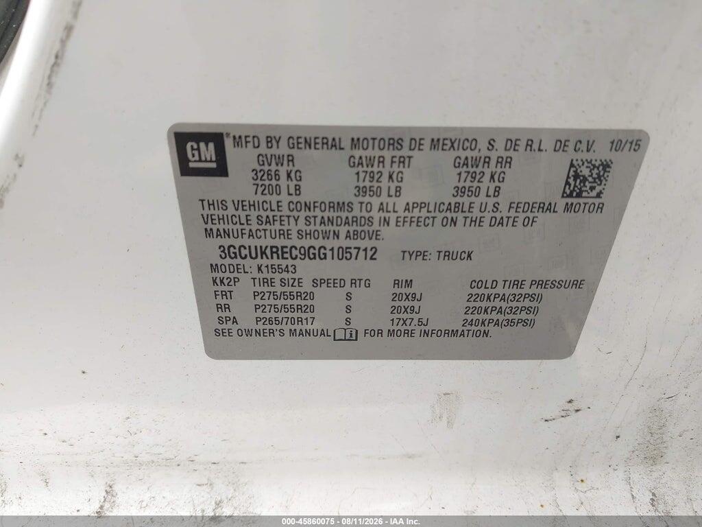 3GCUKREC9GG105712 2016 CHEVROLET SILVERADO 1500 photo no. 9