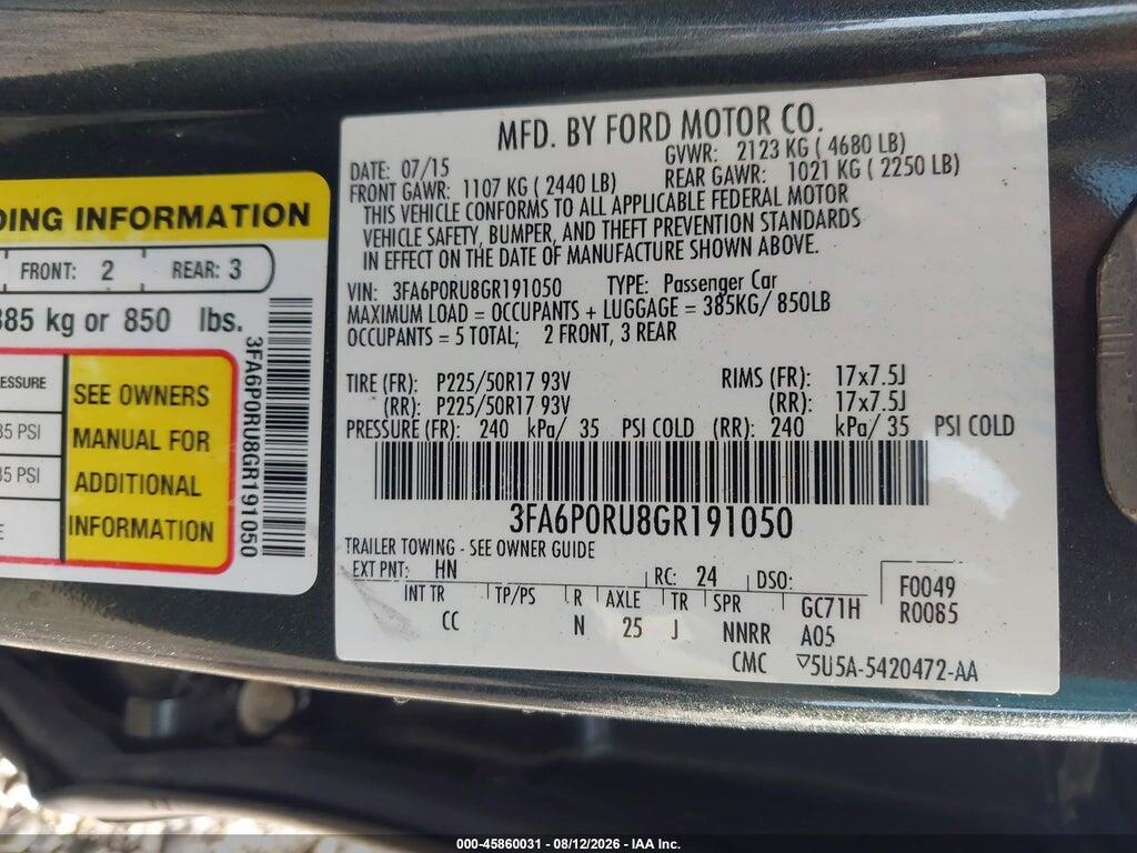 3FA6P0RU8GR191050 2016 FORD FUSION HYBRID photo no. 9