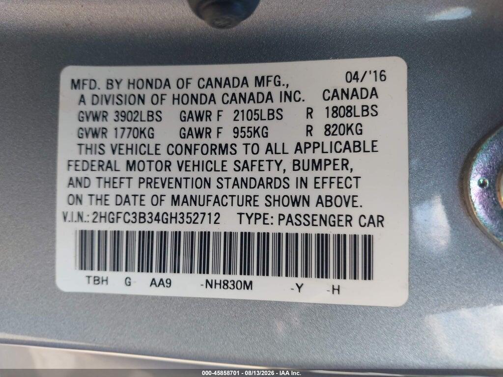 2HGFC3B34GH352712 2016 HONDA CIVIC photo no. 9