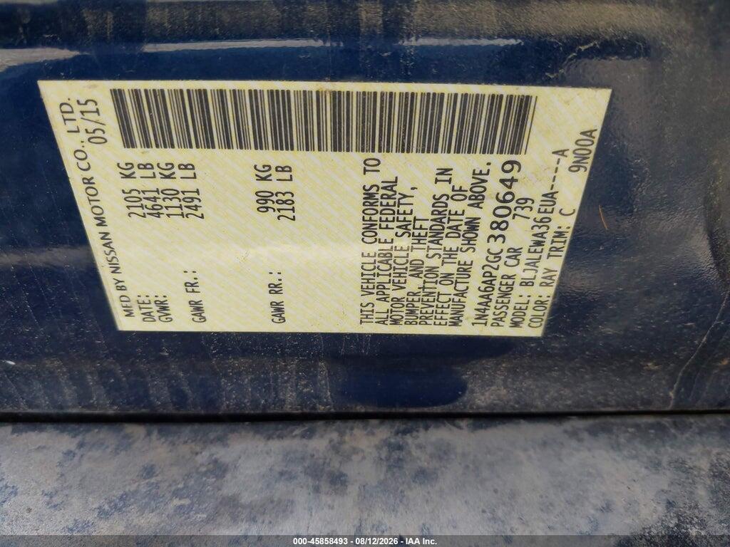 1N4AA6AP2GC380649 2016 NISSAN MAXIMA photo no. 9