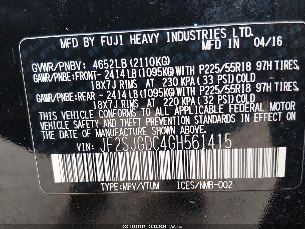 JF2SJGDC4GH561415 2016 SUBARU FORESTER photo no. 9