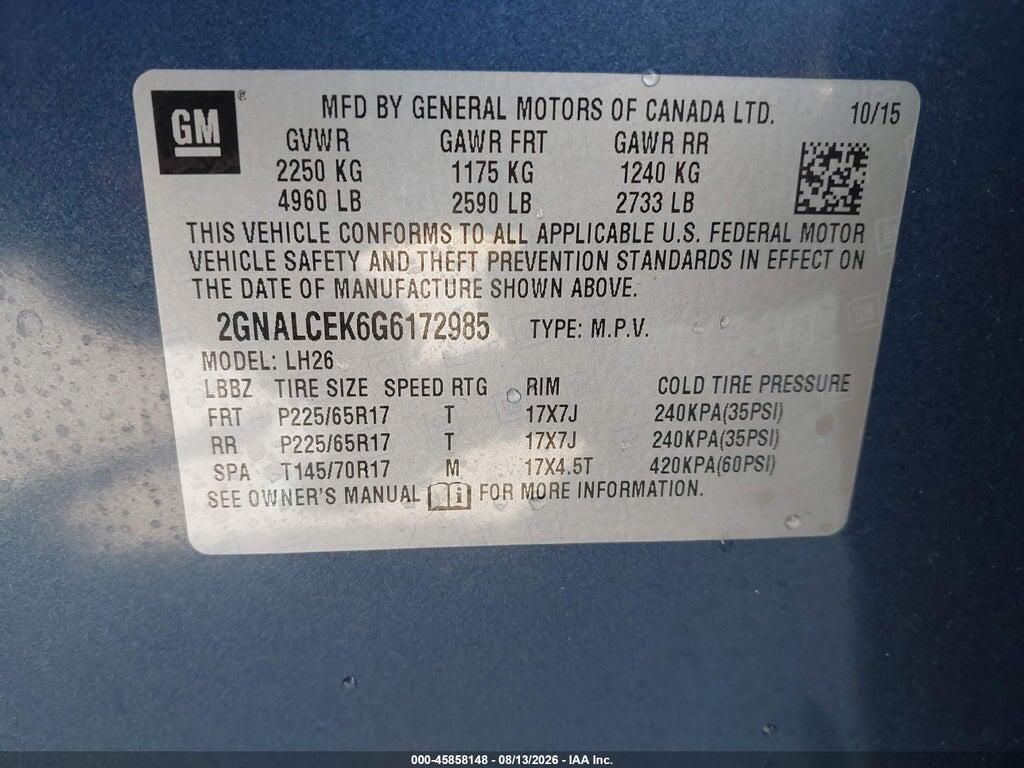 2GNALCEK6G6172985 2016 CHEVROLET EQUINOX photo no. 9