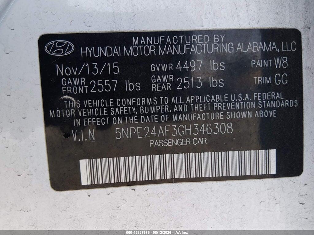 5NPE24AF3GH346308 2016 HYUNDAI SONATA photo no. 9