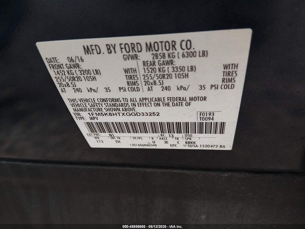 1FM5K8HTXGGD33252 2016 FORD EXPLORER photo no. 9