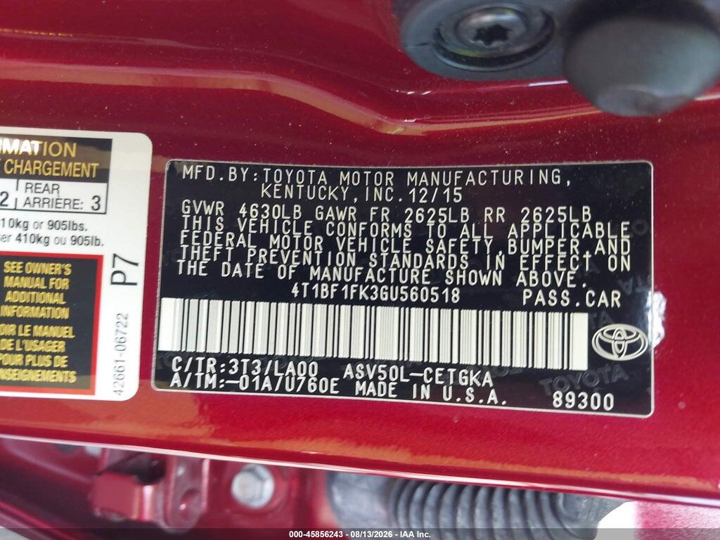 4T1BF1FK3GU560518 2016 TOYOTA CAMRY photo no. 9