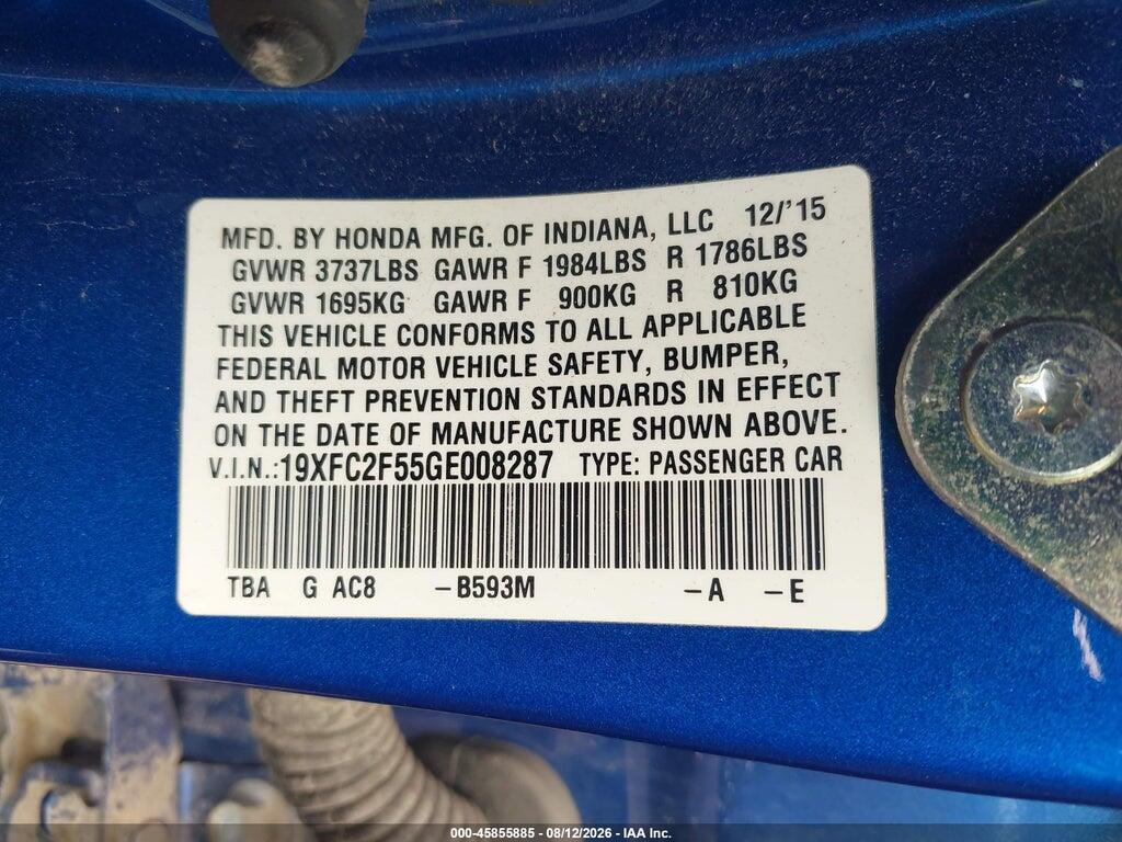 19XFC2F55GE008287 2016 HONDA CIVIC photo no. 9