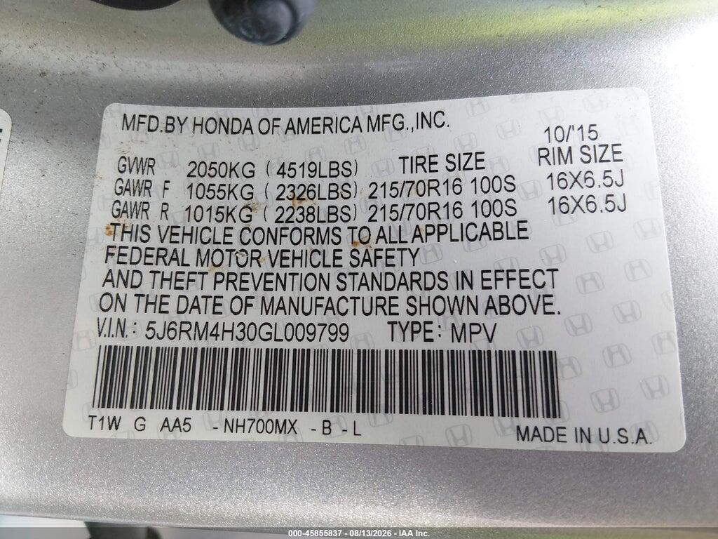 5J6RM4H30GL009799 2016 HONDA CR-V photo no. 9