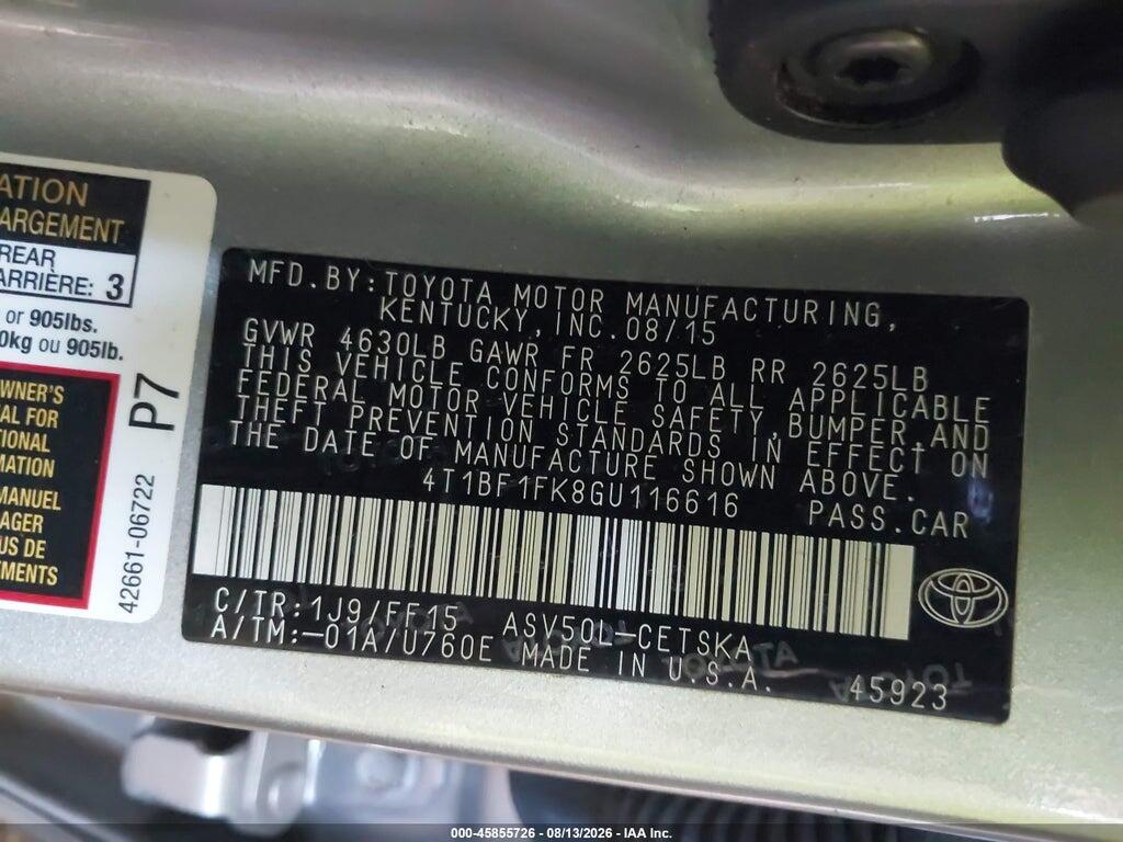 4T1BF1FK8GU116616 2016 TOYOTA CAMRY photo no. 9