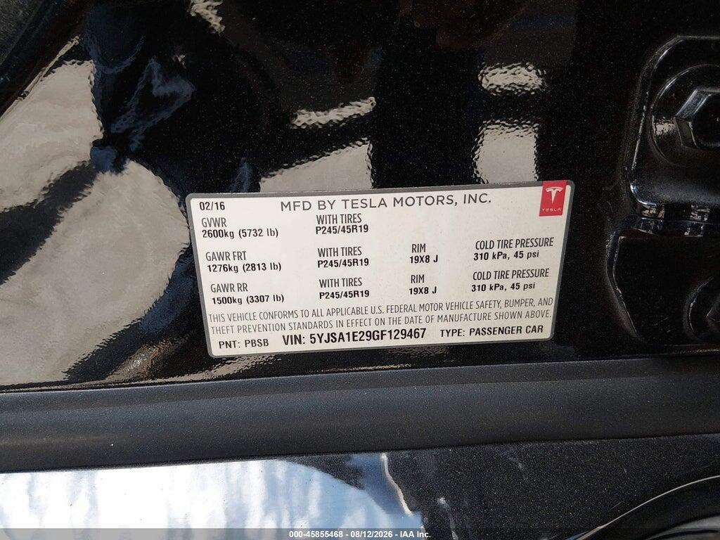 5YJSA1E29GF129467 2016 TESLA MODEL S photo no. 9