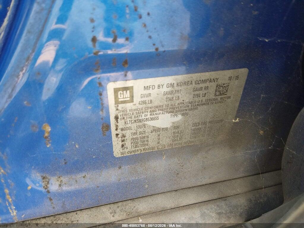 KL7CJKSB9GB536655 2016 CHEVROLET TRAX photo no. 9
