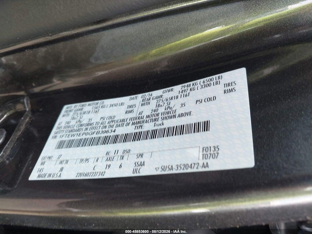 1FTEW1EP0GFB39634 2016 FORD F-150 photo no. 9