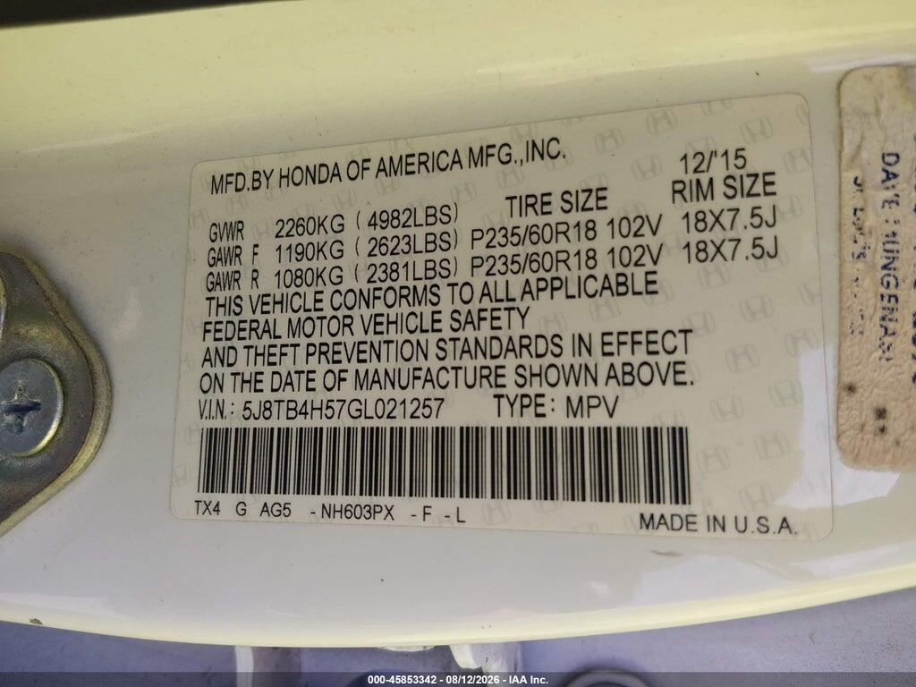 5J8TB4H57GL021257 2016 ACURA RDX photo no. 9