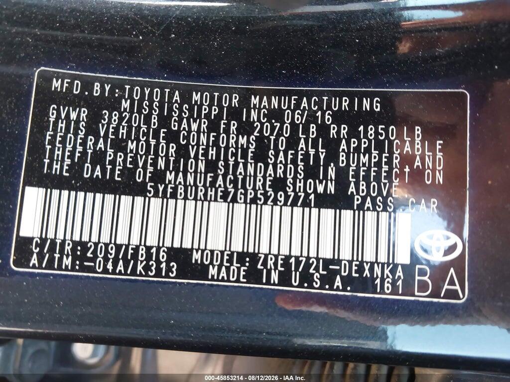 5YFBURHE7GP529771 2016 TOYOTA COROLLA photo no. 9