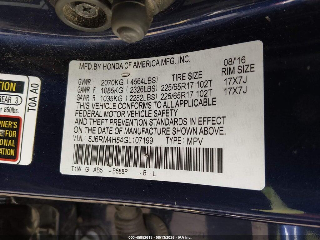 5J6RM4H54GL107199 2016 HONDA CR-V photo no. 9