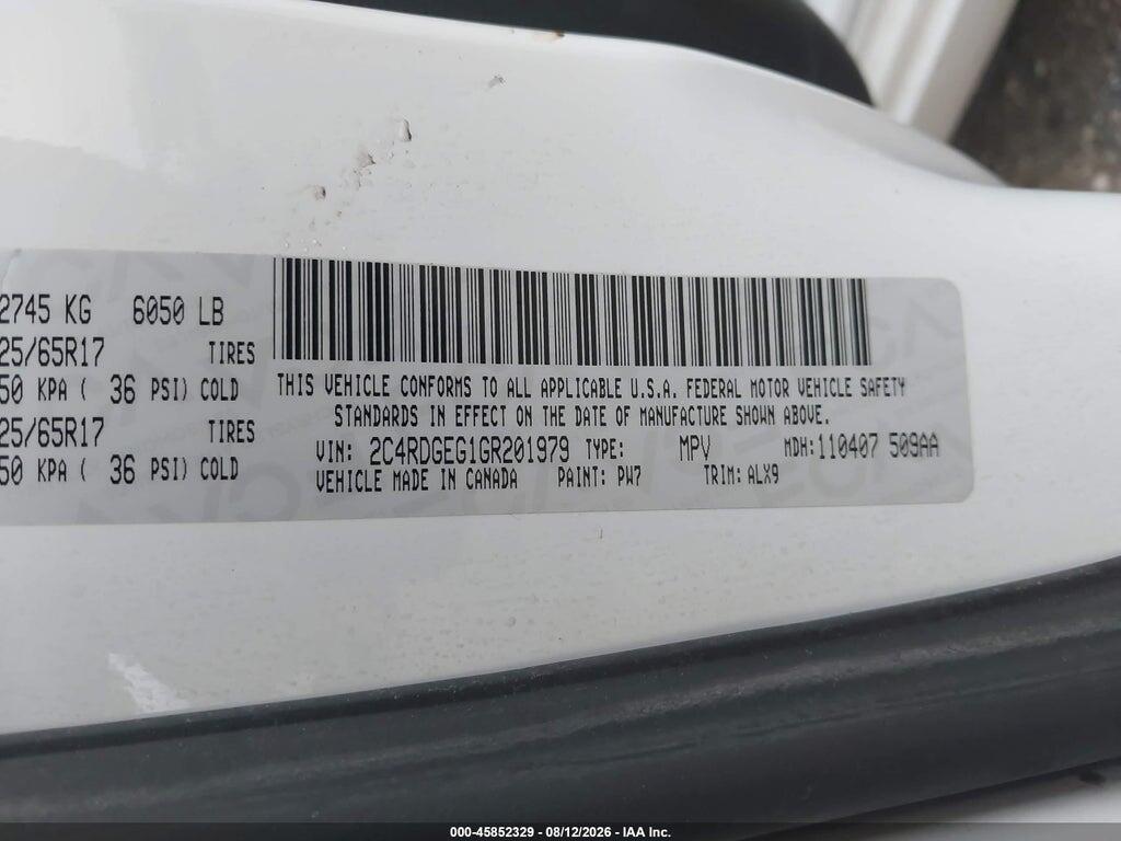 2C4RDGEG1GR201979 2016 DODGE GRAND CARAVAN photo no. 9