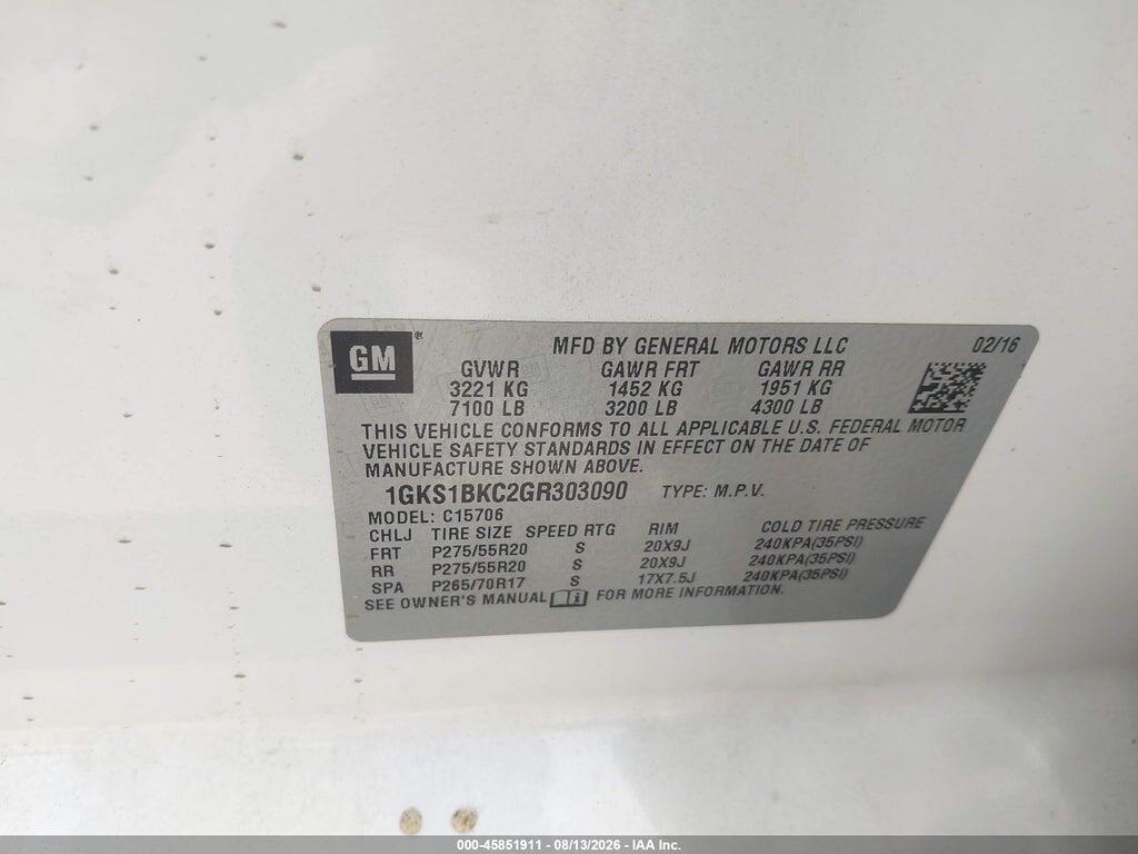 1GKS1BKC2GR303090 2016 GMC YUKON photo no. 9