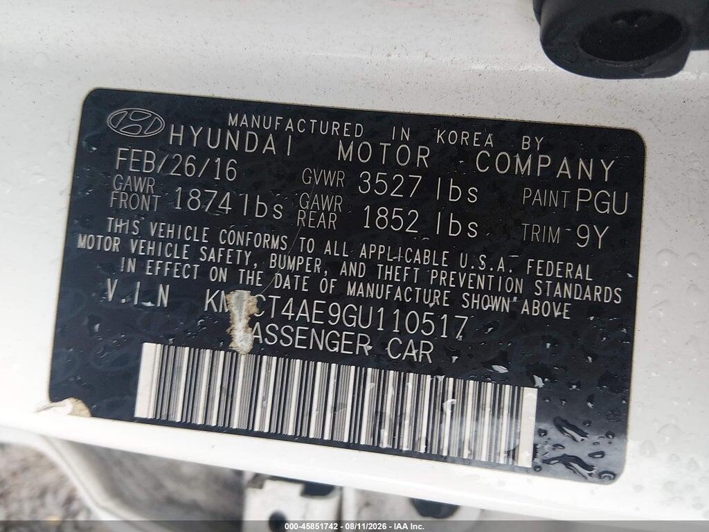KMHCT4AE9GU110517 2016 HYUNDAI ACCENT photo no. 9