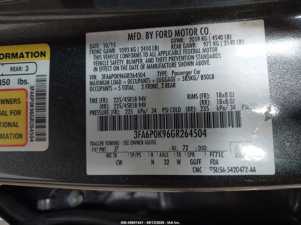 3FA6P0K96GR264504 2016 FORD FUSION photo no. 9