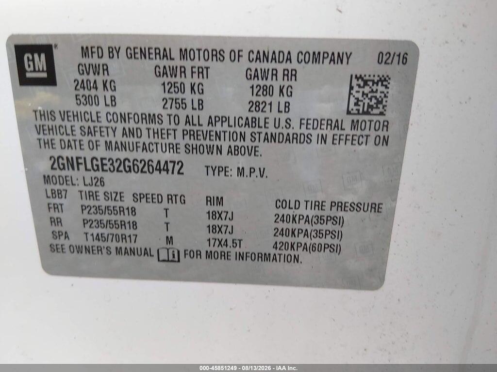 2GNFLGE32G6264472 2016 CHEVROLET EQUINOX photo no. 9