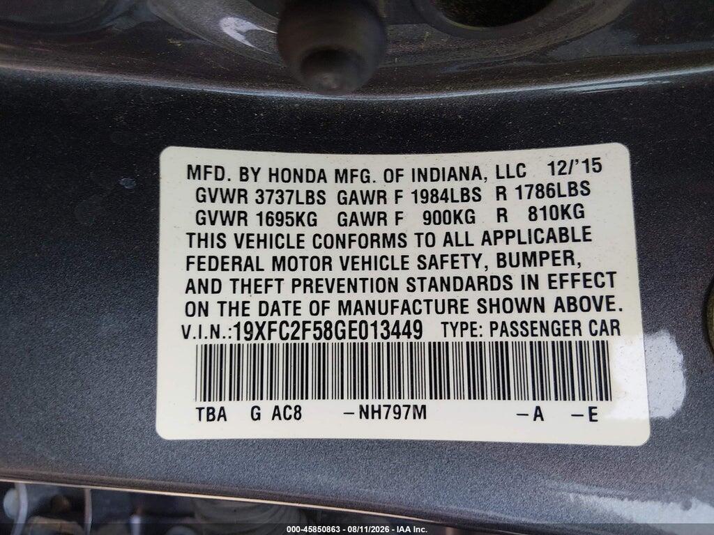 19XFC2F58GE013449 2016 HONDA CIVIC photo no. 9