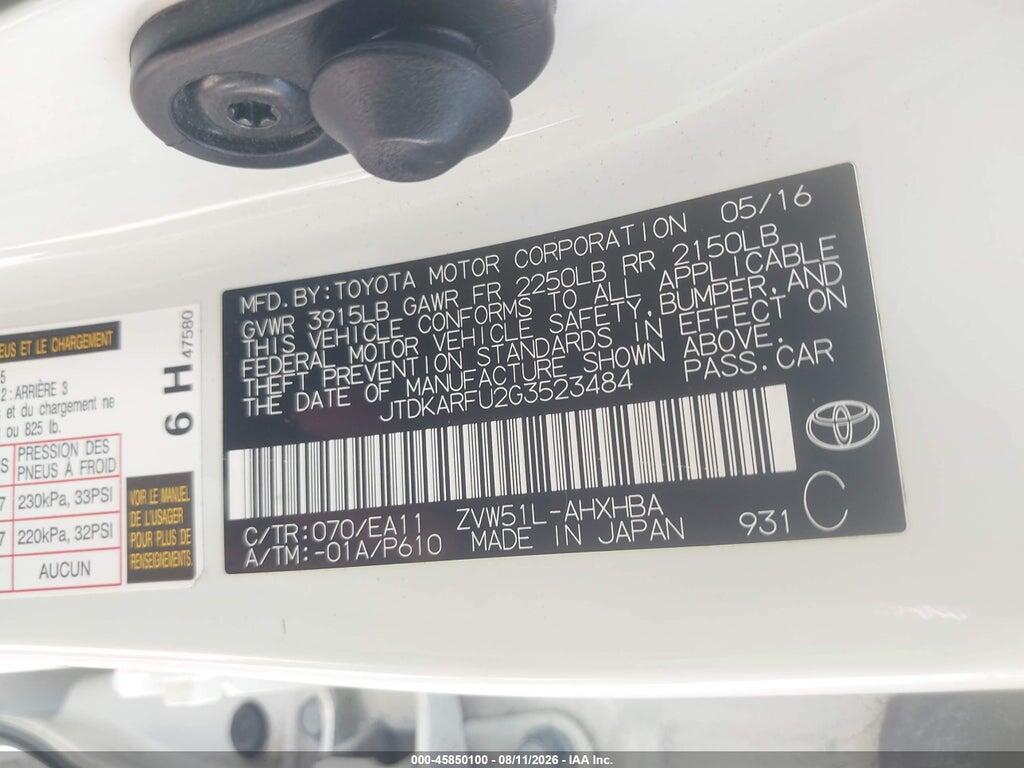 JTDKARFU2G3523484 2016 TOYOTA PRIUS photo no. 9