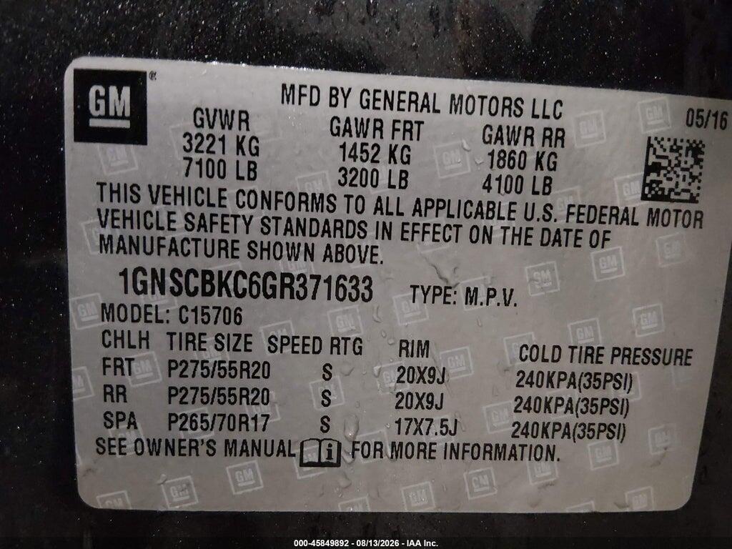 1GNSCBKC6GR371633 2016 CHEVROLET TAHOE photo no. 9