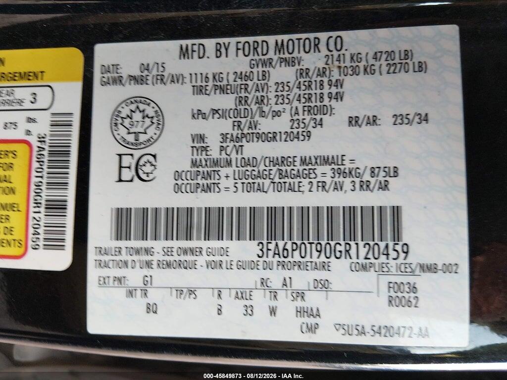 3FA6P0T90GR120459 2016 FORD FUSION photo no. 9