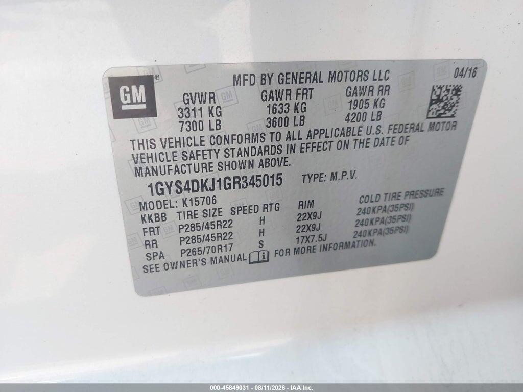 1GYS4DKJ1GR345015 2016 CADILLAC ESCALADE photo no. 9