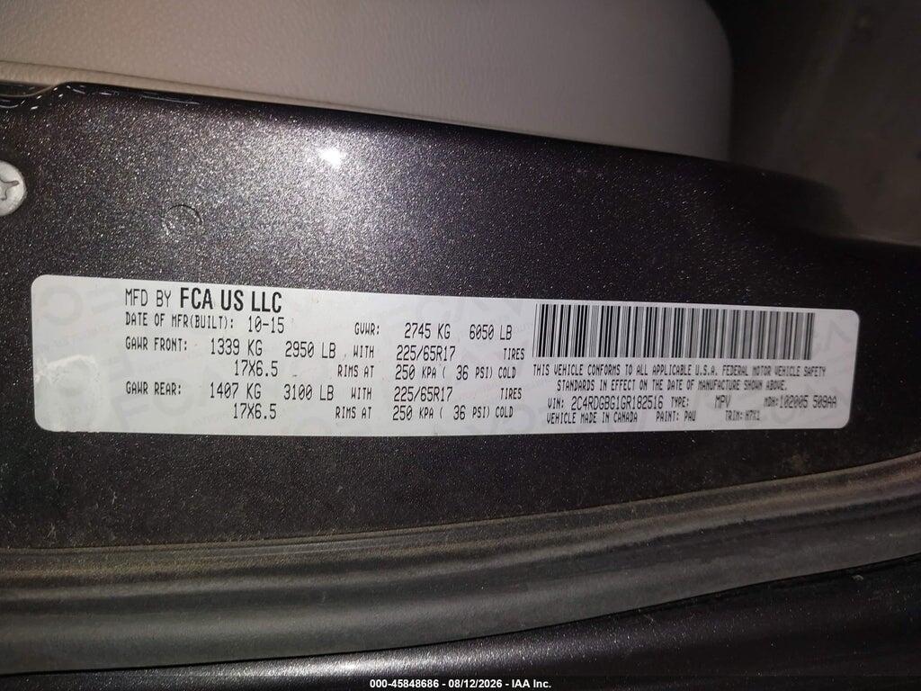 2C4RDGBG1GR182516 2016 DODGE GRAND CARAVAN photo no. 9