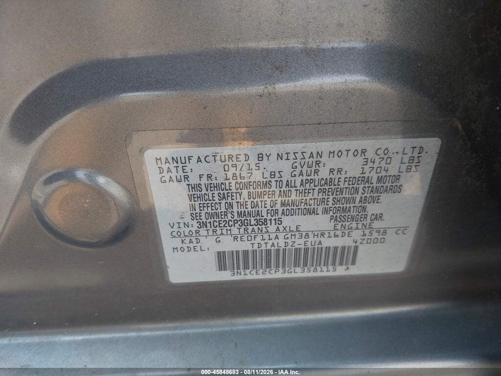 3N1CE2CP3GL358115 2016 NISSAN VERSA NOTE photo no. 9