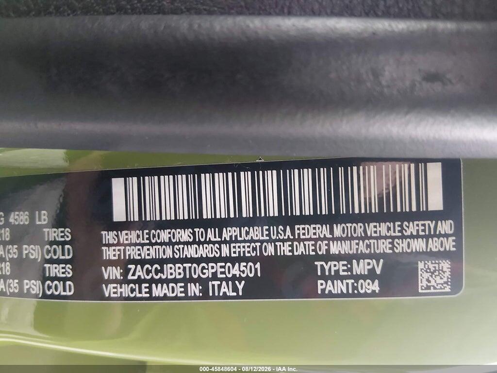 ZACCJBBT0GPE04501 2016 JEEP RENEGADE photo no. 9