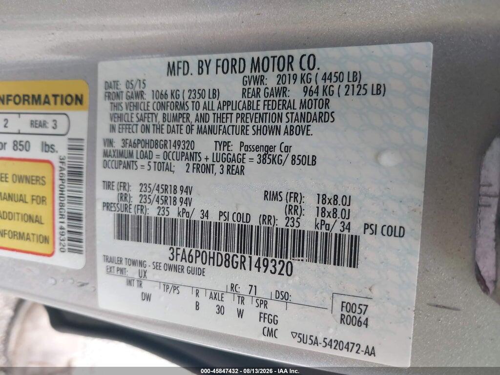 3FA6P0HD8GR149320 2016 FORD FUSION photo no. 9