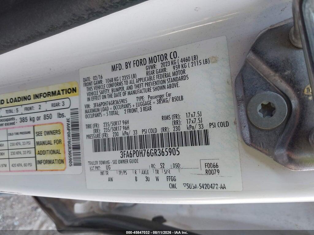 3FA6P0H76GR365905 2016 FORD FUSION photo no. 9