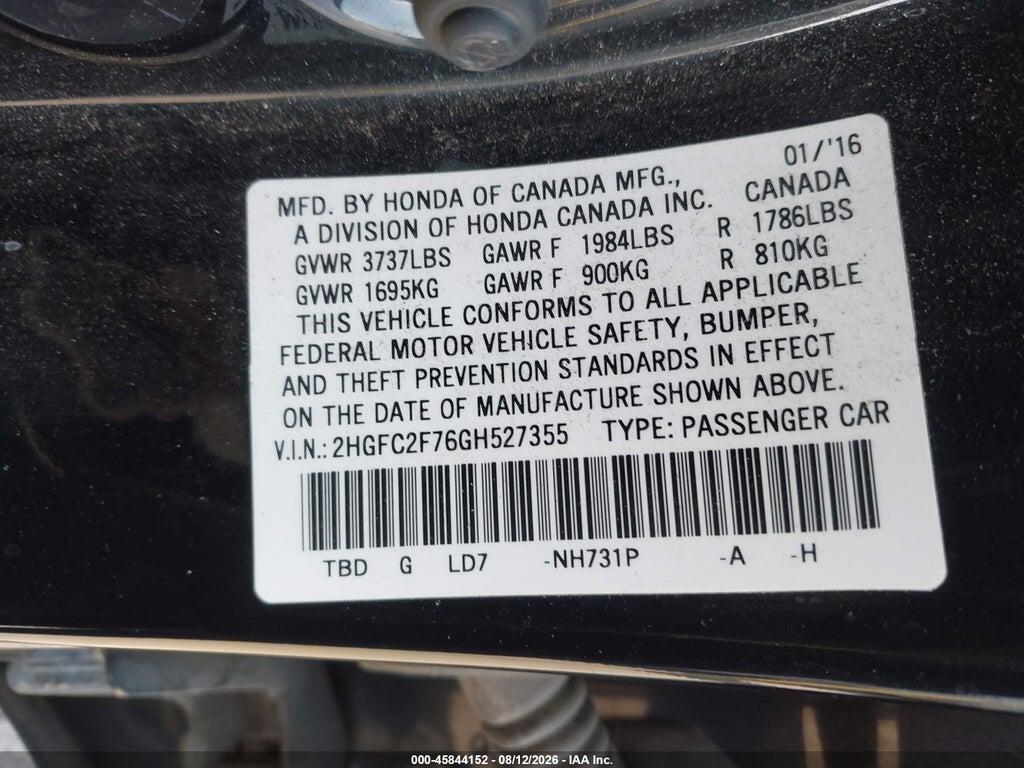 2HGFC2F76GH527355 2016 HONDA CIVIC photo no. 9