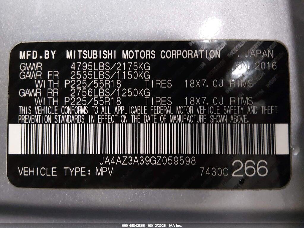 JA4AZ3A39GZ059598 2016 MITSUBISHI OUTLANDER photo no. 9