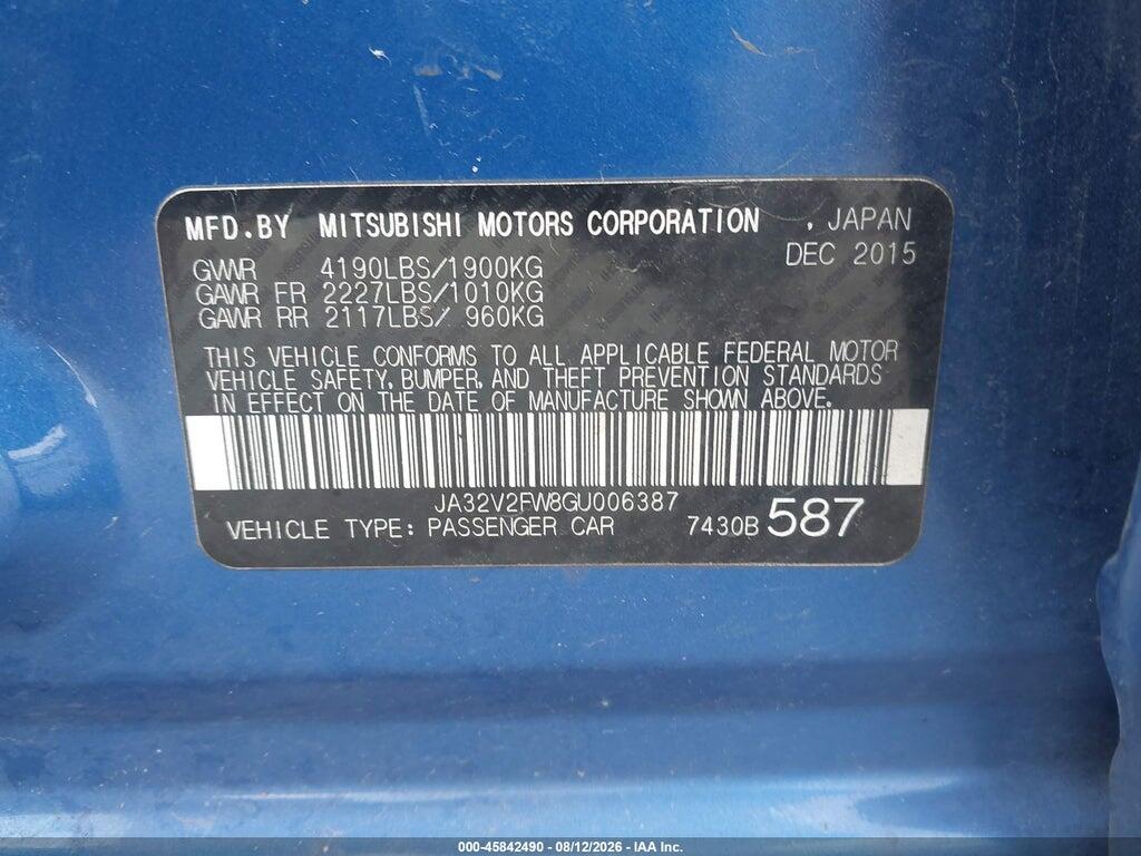 JA32V2FW8GU006387 2016 MITSUBISHI LANCER photo no. 9