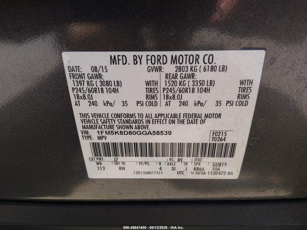 1FM5K8D80GGA58539 2016 FORD EXPLORER photo no. 9