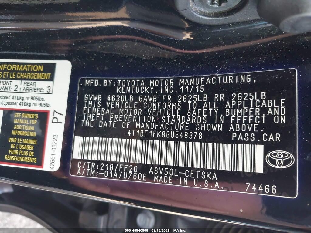 4T1BF1FK8GU548378 2016 TOYOTA CAMRY photo no. 9