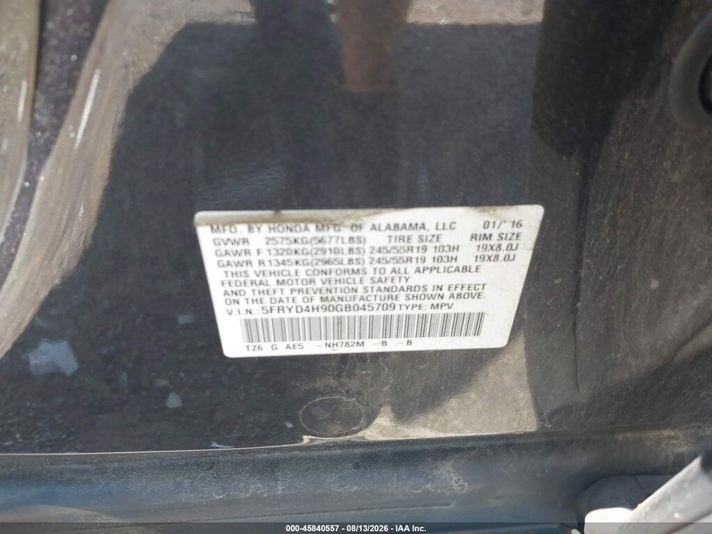 5FRYD4H90GB045709 2016 ACURA MDX photo no. 9