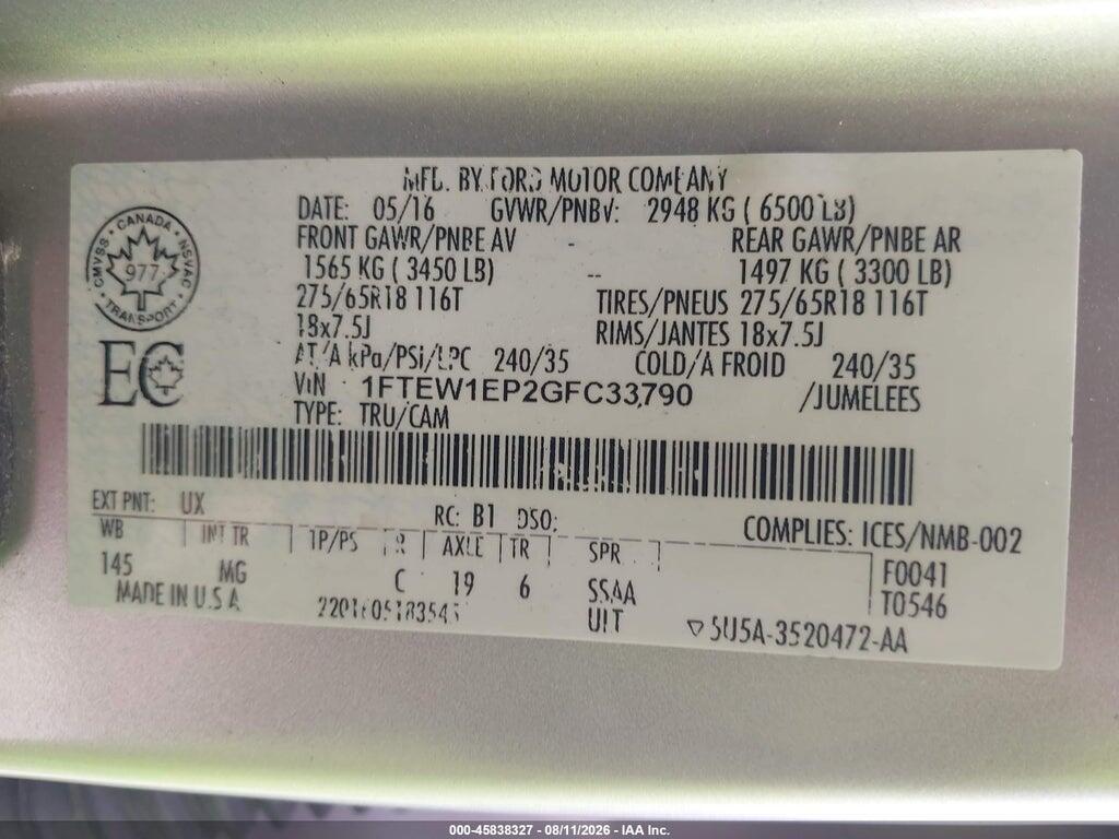 1FTEW1EP2GFC33790 2016 FORD F-150 photo no. 9