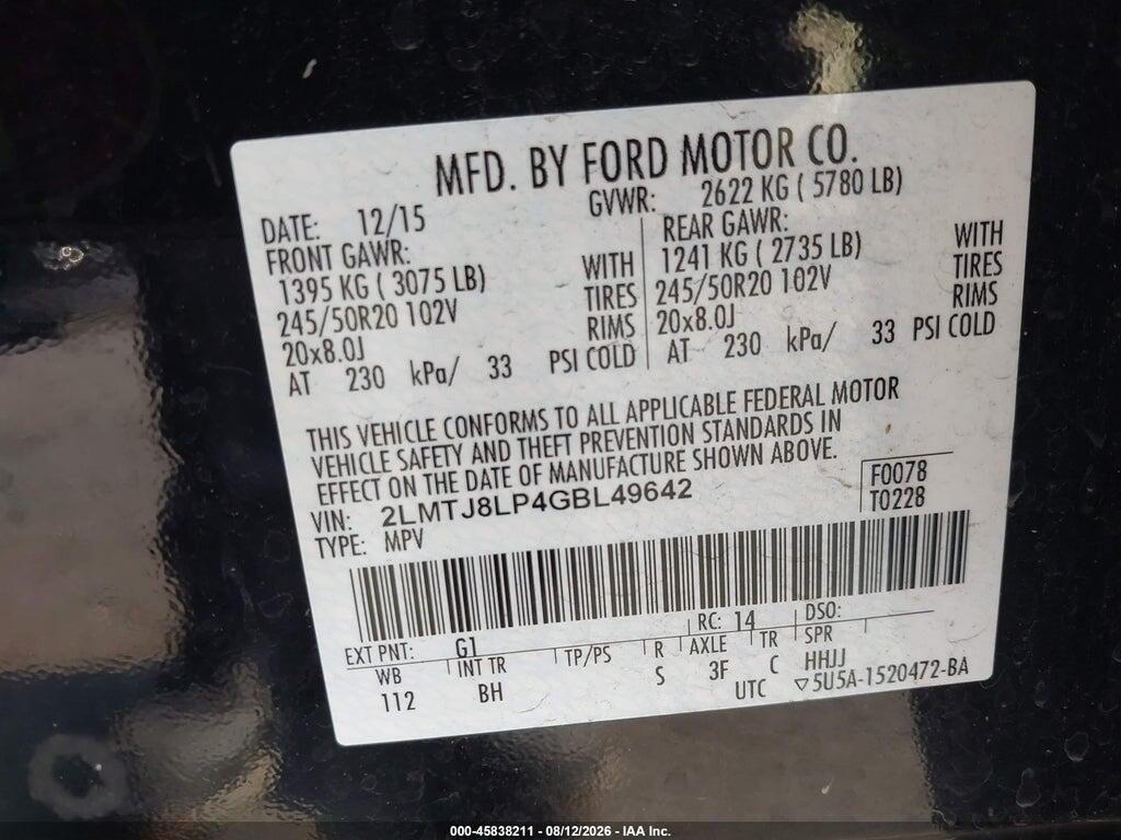 2LMTJ8LP4GBL49642 2016 LINCOLN MKX photo no. 9