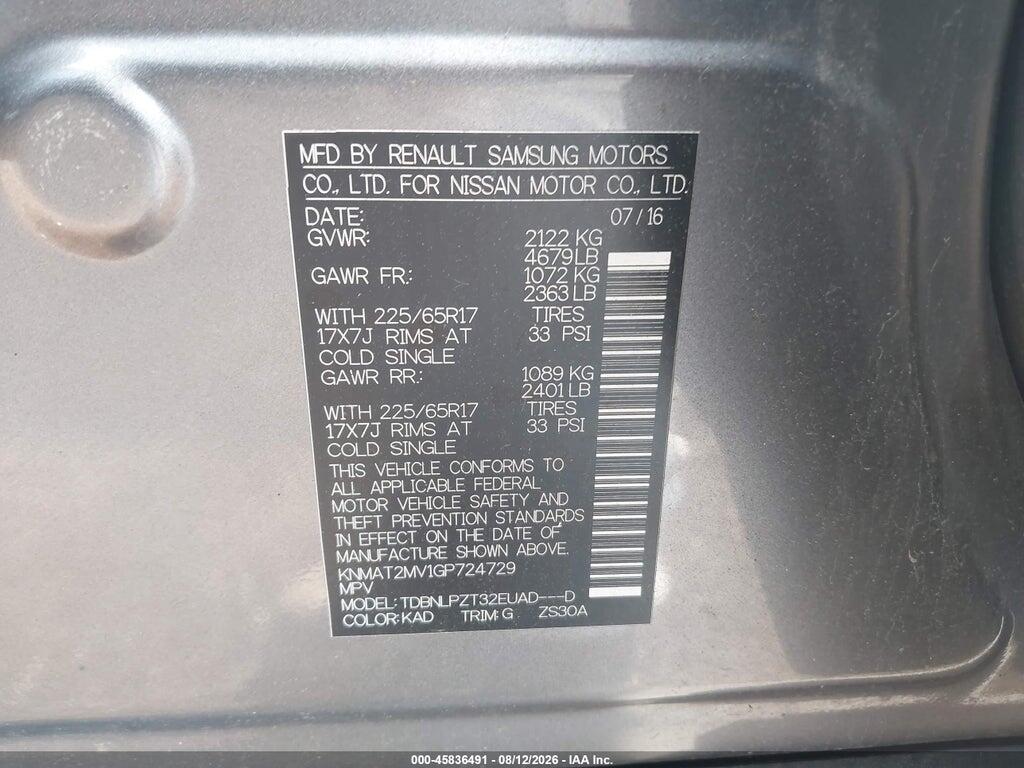 KNMAT2MV1GP724729 2016 NISSAN ROGUE photo no. 9
