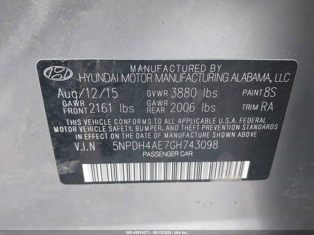 5NPDH4AE7GH743098 2016 HYUNDAI ELANTRA photo no. 9